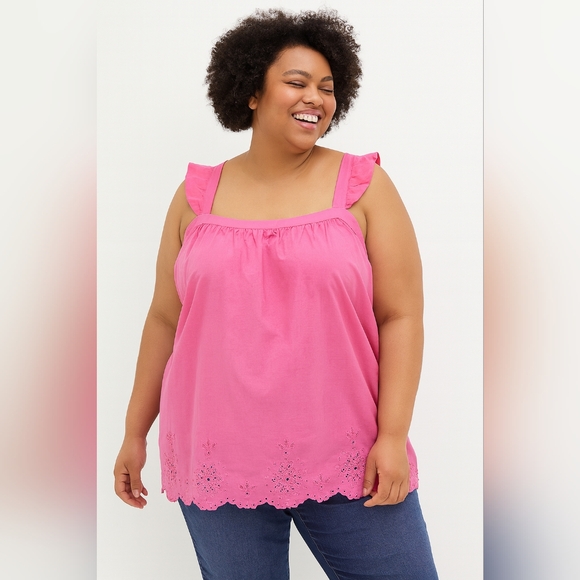 Lane Bryant Pink Ruffle Strap Eyelet Hem Sleeveless Top Size 20 - Picture 1 of 9